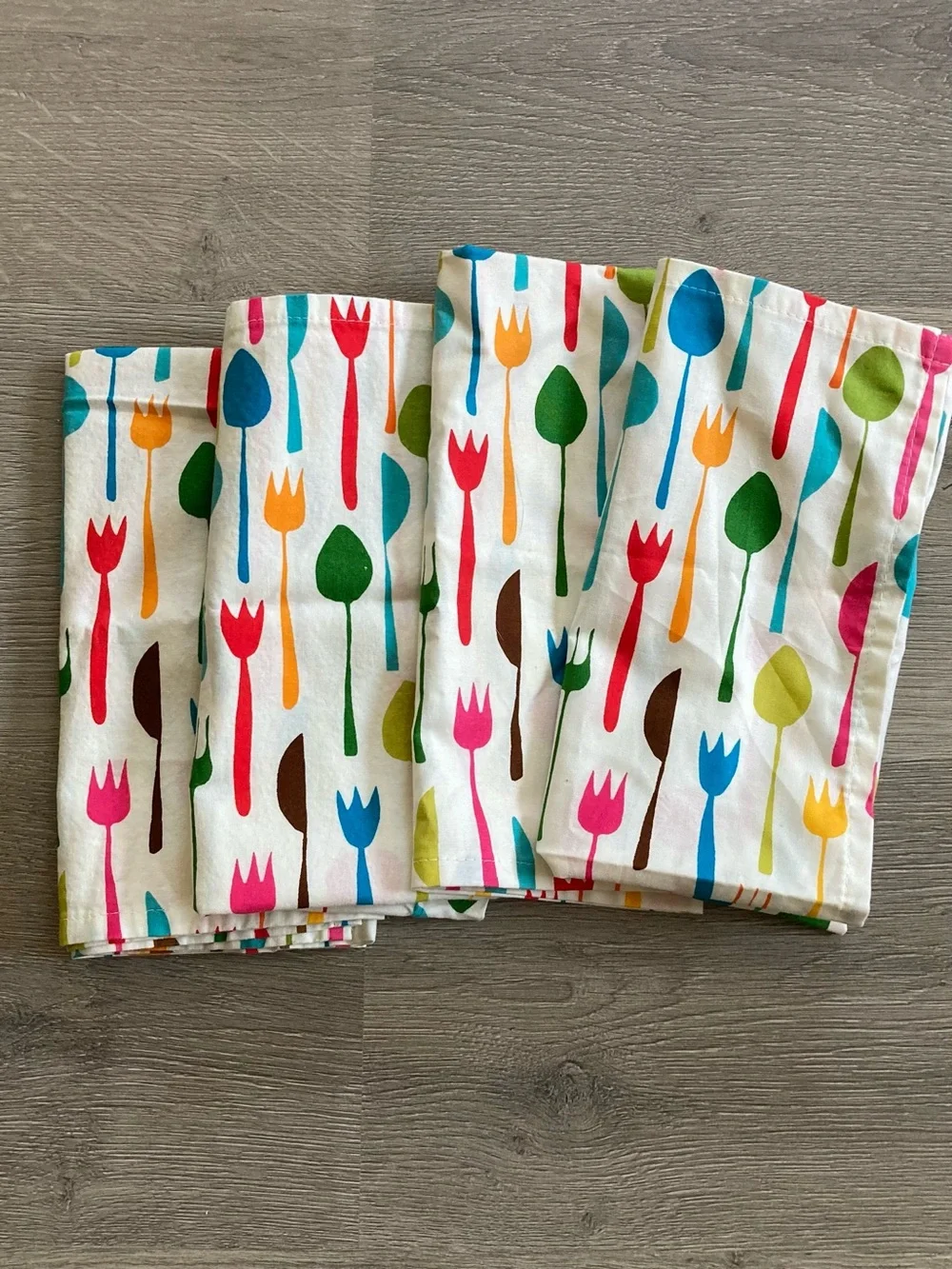 Colorful Utensil Print Cotton Napkins - Set of 4